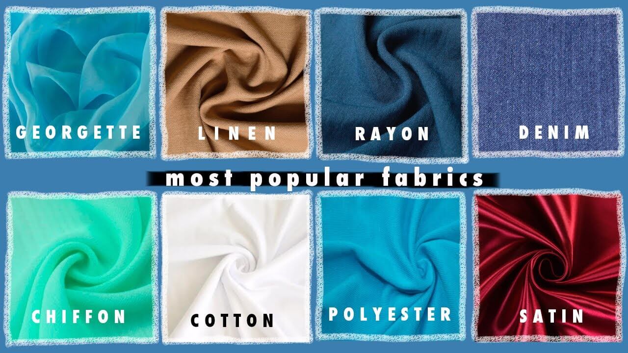 Different types of fabrics with pictures and names  